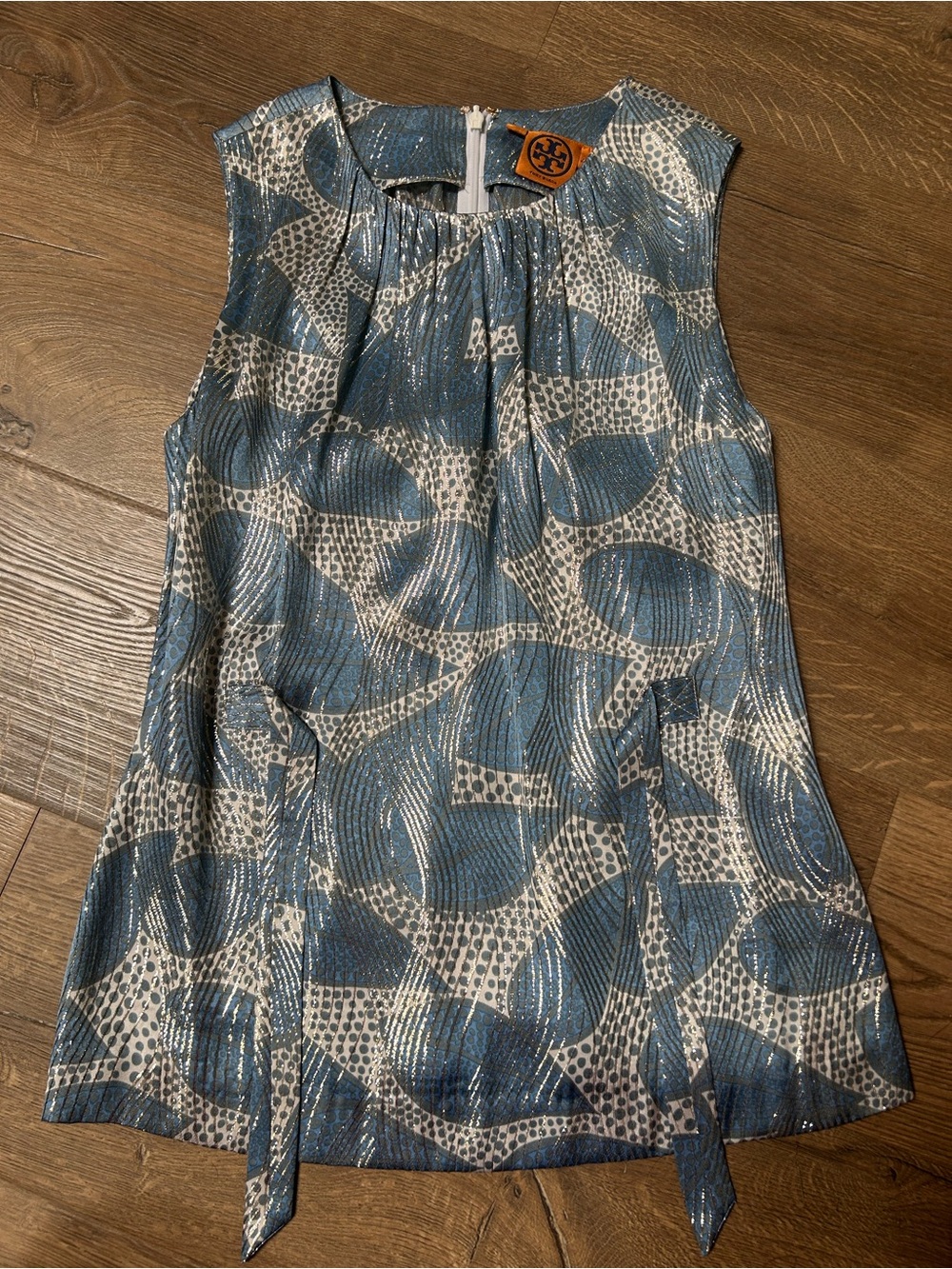 Tory Burch Blue Metallic Patterned Sleeveless Top (6)
